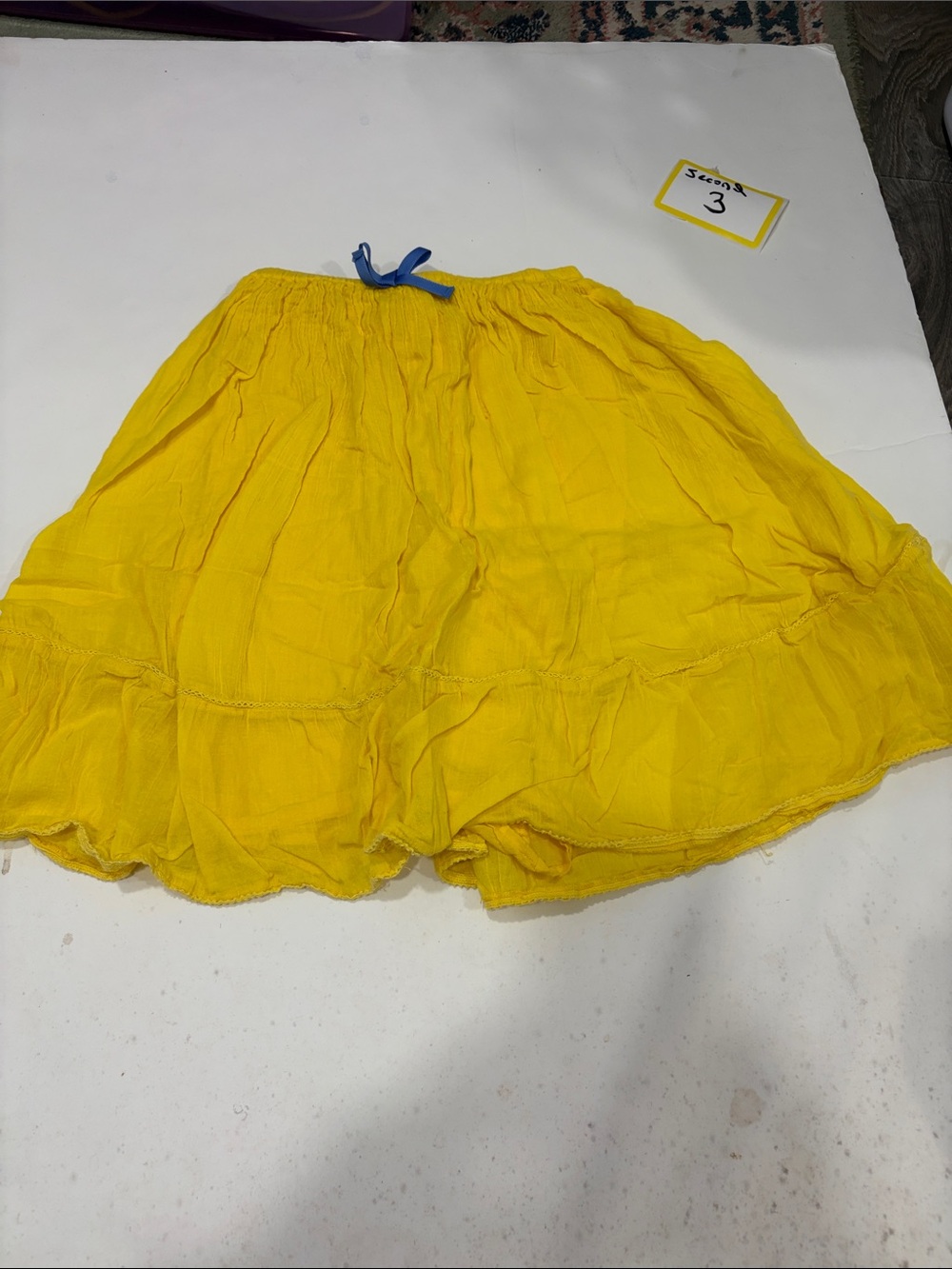 Mini Boden Bright Yellow Tiered Skirt with Blue Drawstring
